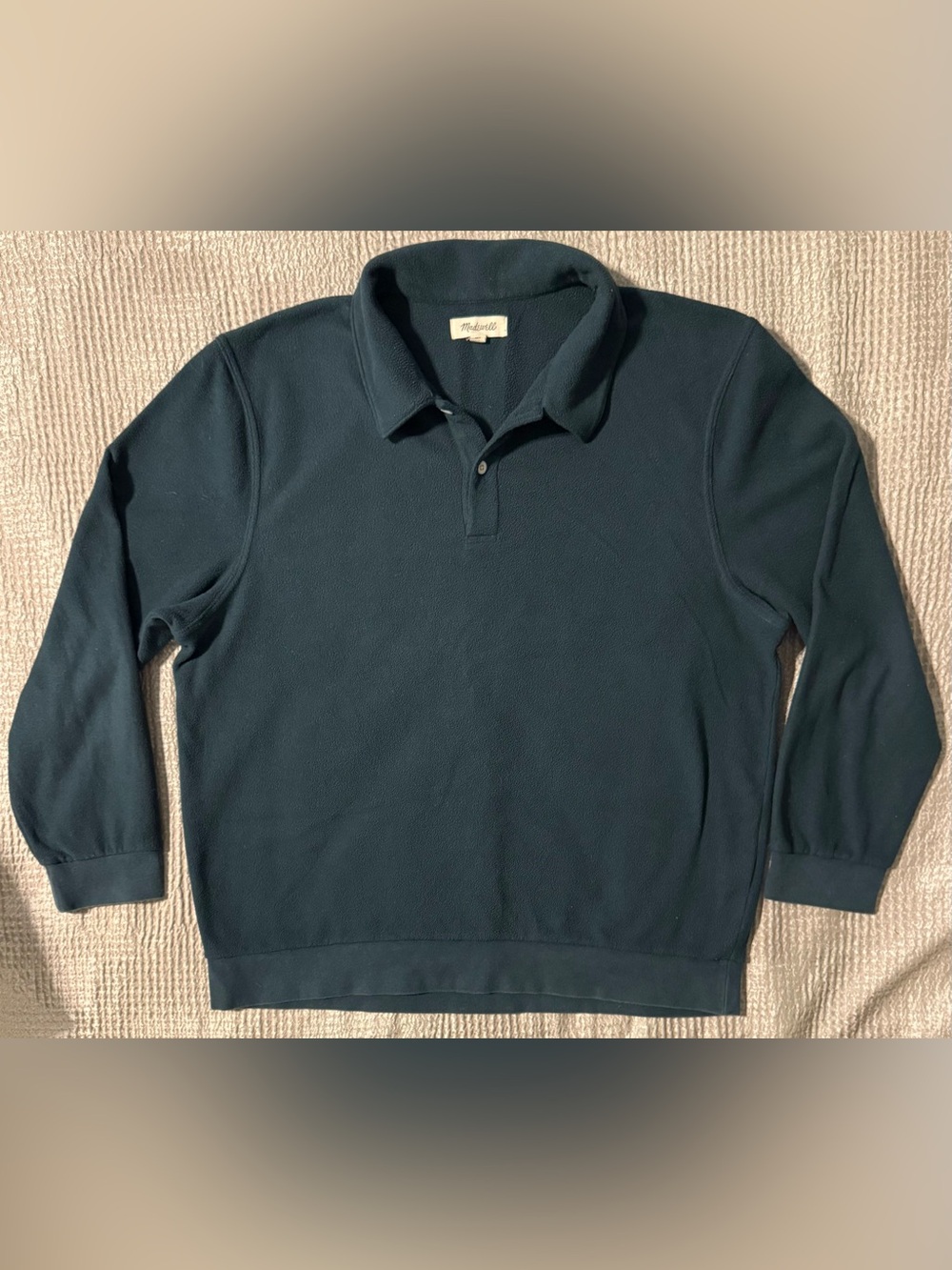 Madewell Men’s XL Fleece Polo Pullover Dark Green Long Sleeve